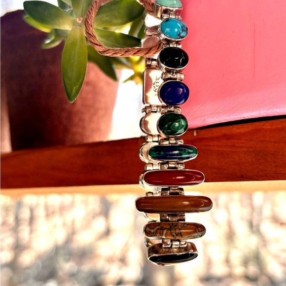 925 Sterling Silver and Multi-color precious Stone bracelet. - Picture 8 of 13
